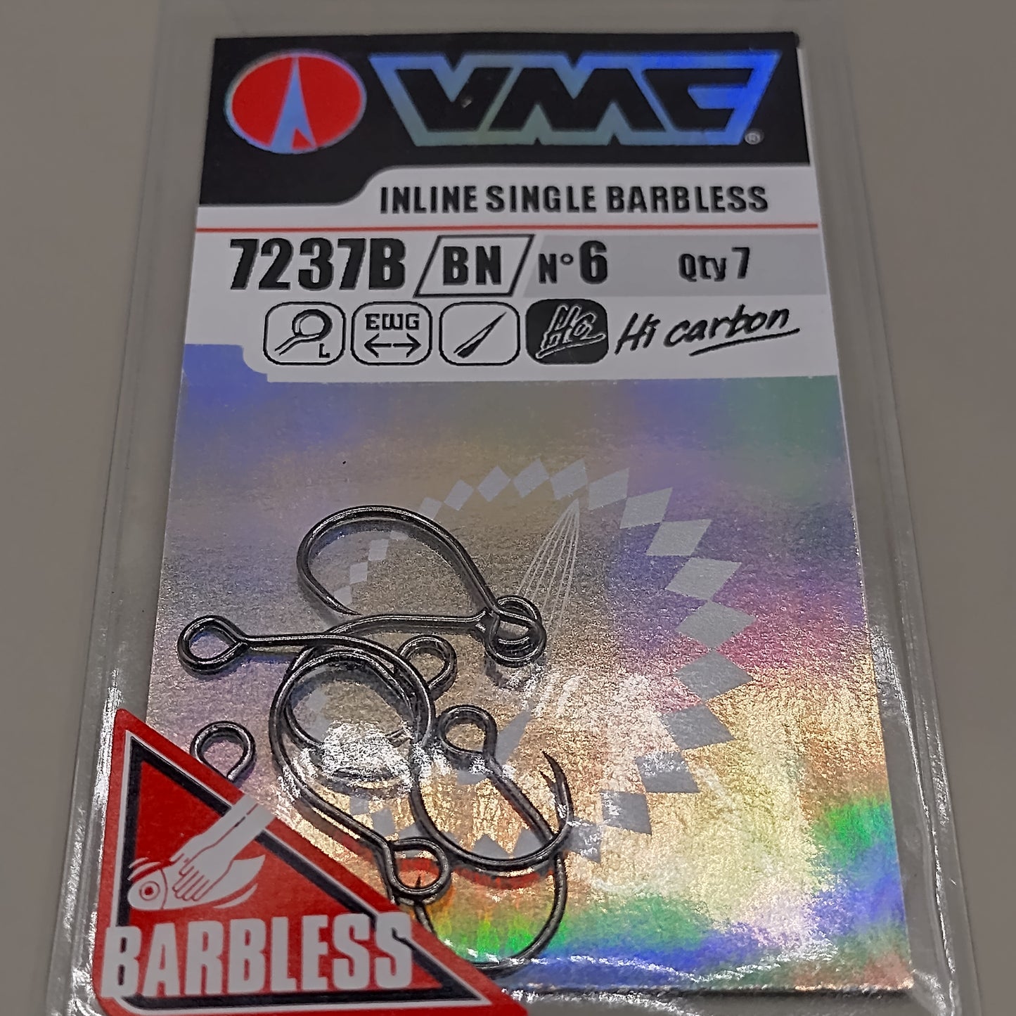 VMC 7237B Inline single barbless hooks